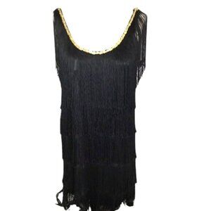 Charades Black Fringe Flapper Dress Halloween Cosplay Medium